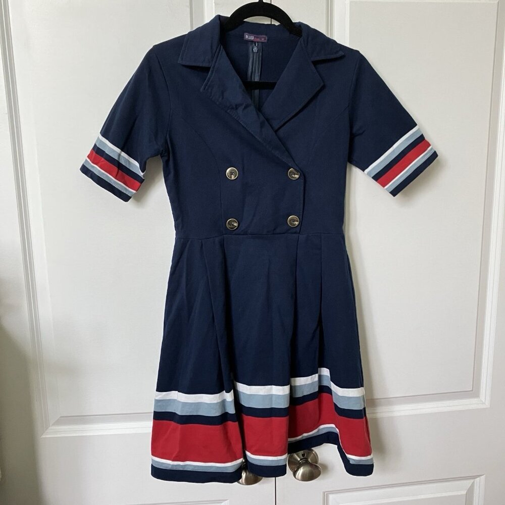 Blued Sailor Mini Dress‎ Womens Navy Blue Retro Stripe